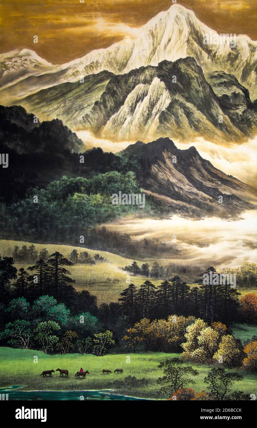 Chinese traditional painting of landscape Stock Photo