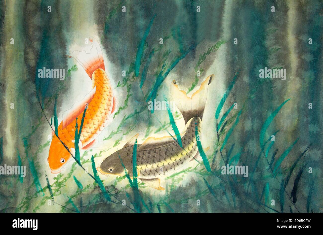 Chinese painting of carp Stock Photo