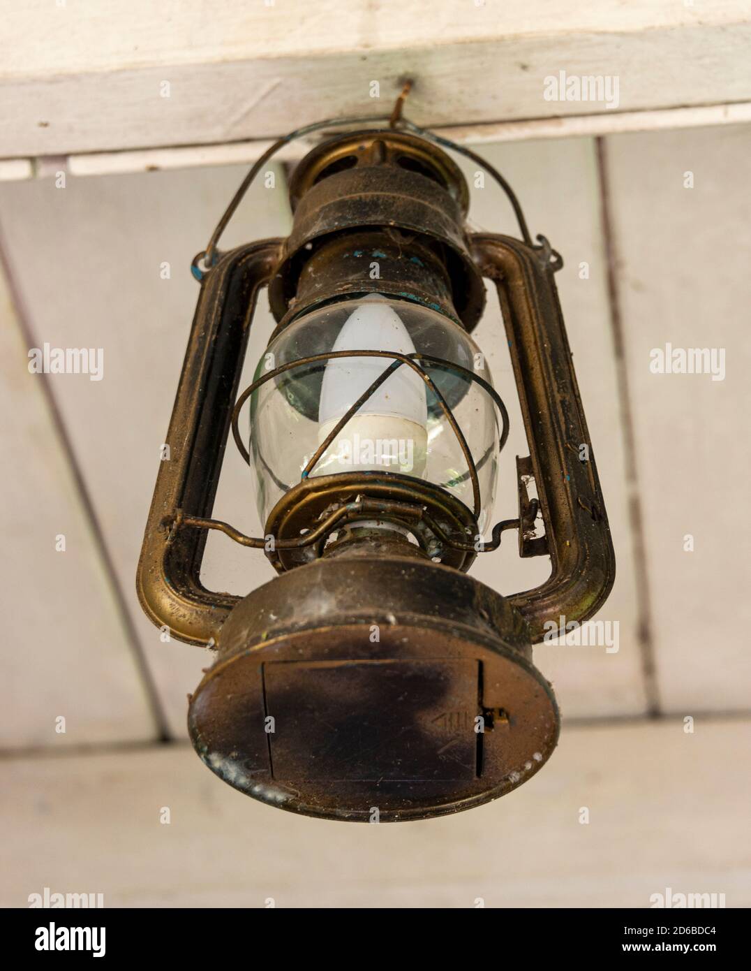 lantern hung on a porch Stock Photo