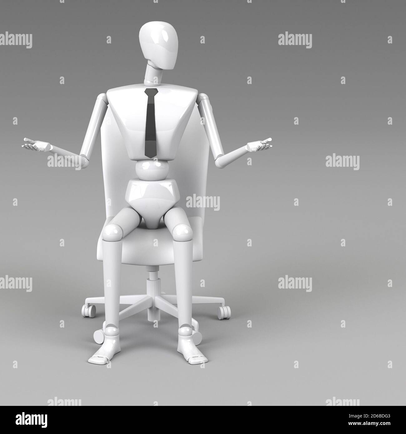 3d rendering businessman doll is sitting on chair Stock Photo - Alamy