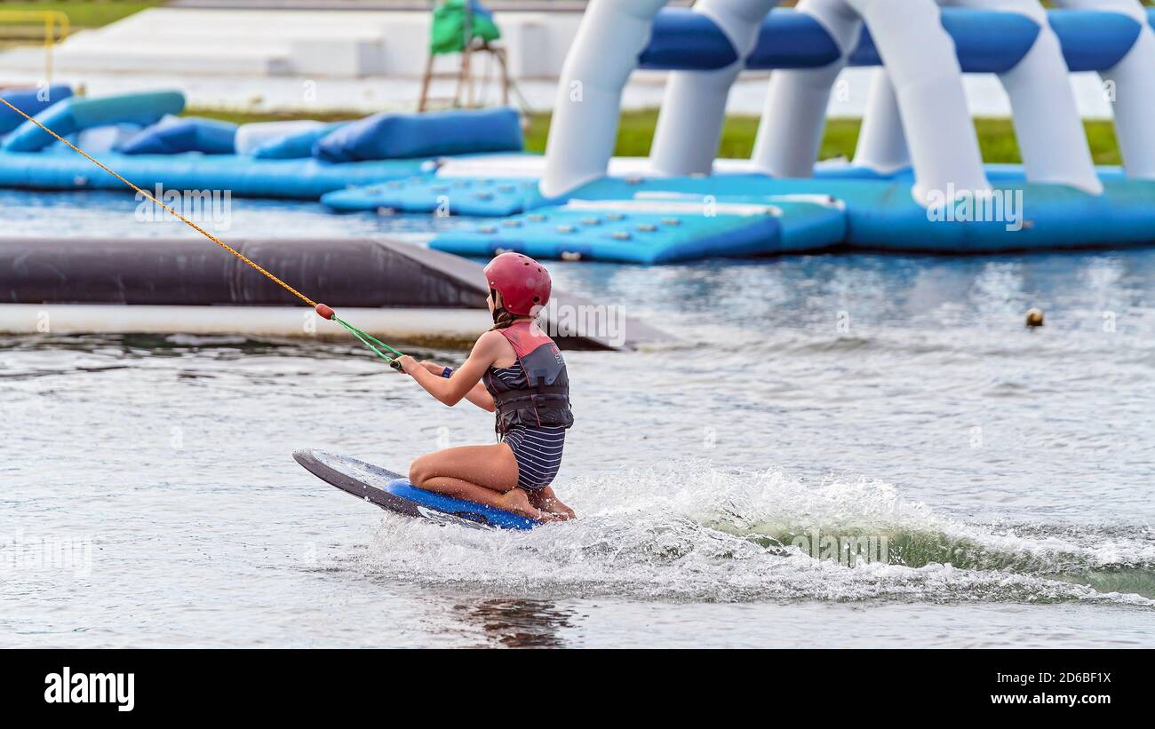Mackay, Queensland, Australia January 2020 A child wearing a safety