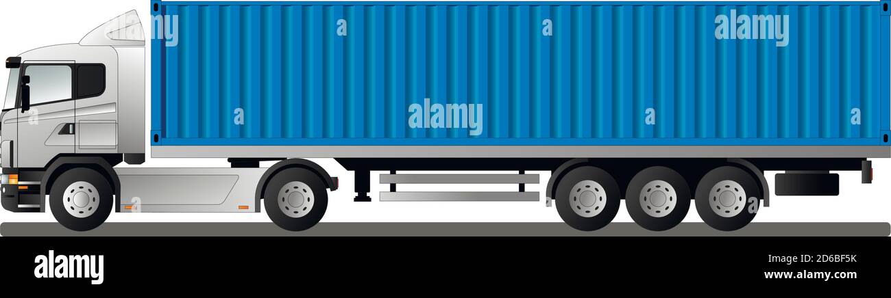 Truck with semitrailer for transporting sea containers. Stock Vector