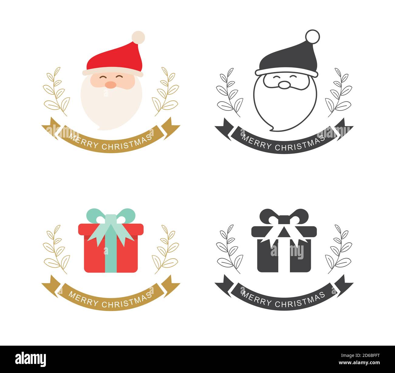 Merry christmas typography label with symbols design set. Use for sticker, badge, crafts ...