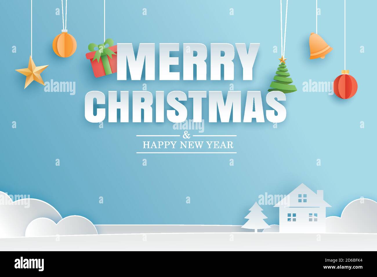 Merry christmas and happy new year greeting card banner in paper art ...