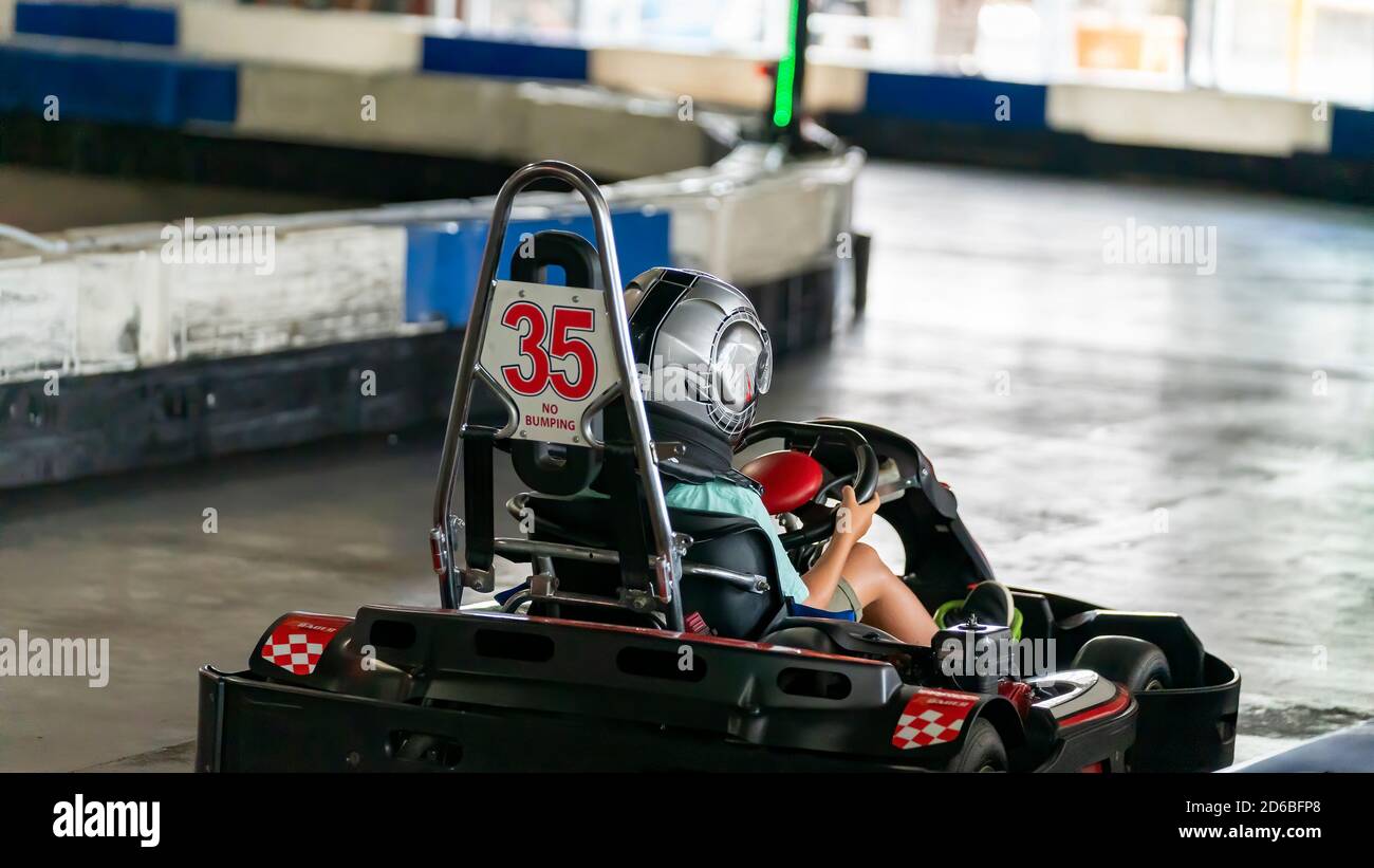 Mackay, Queensland, Australia January 2020 A young boy drives a go