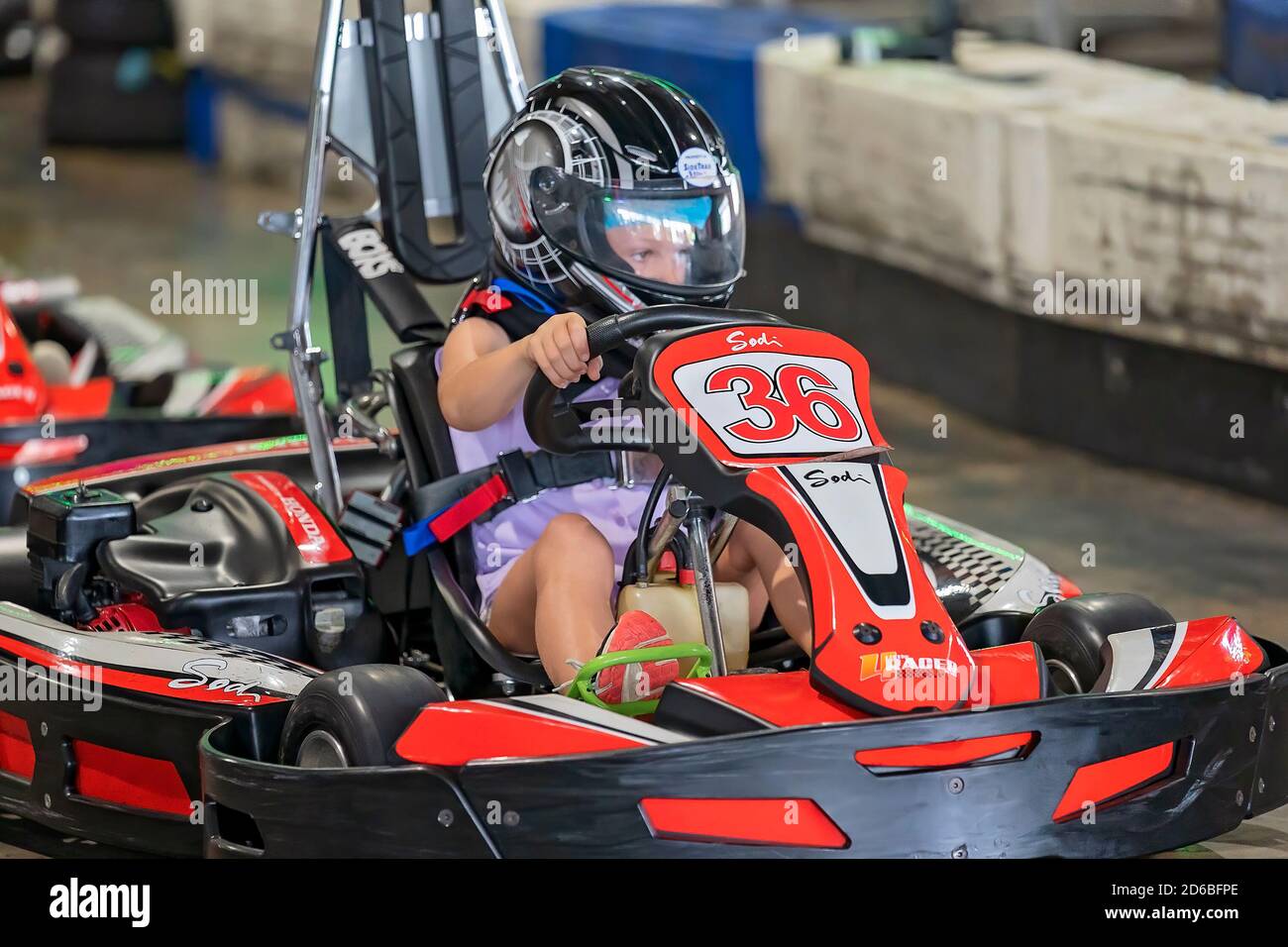 Mackay, Queensland, Australia January 2020 A young girl drives a go