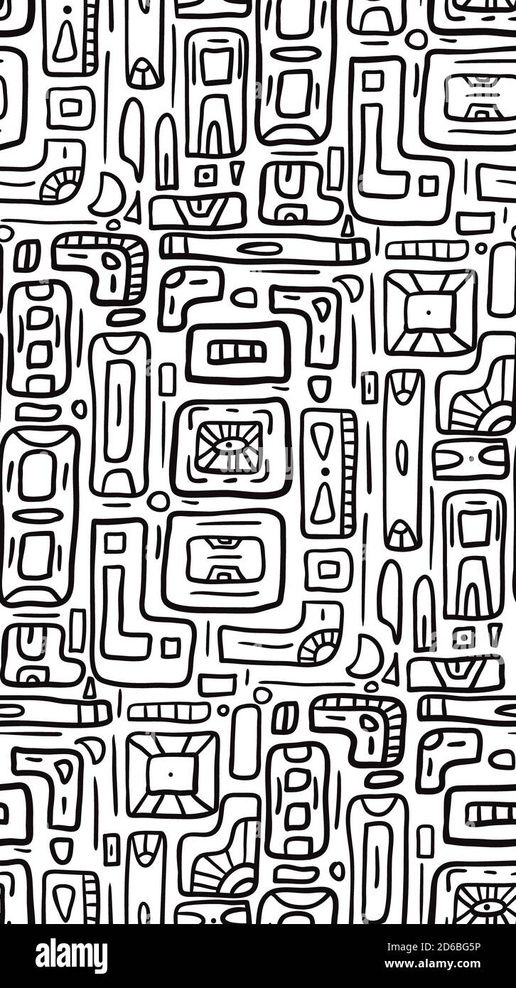 Seamless black tribal doodle pattern on white background. Boho pattern with  rectangles. Vector texture for fabrics, wallpapers, cards and your design  Stock Vector Image & Art - Alamy
