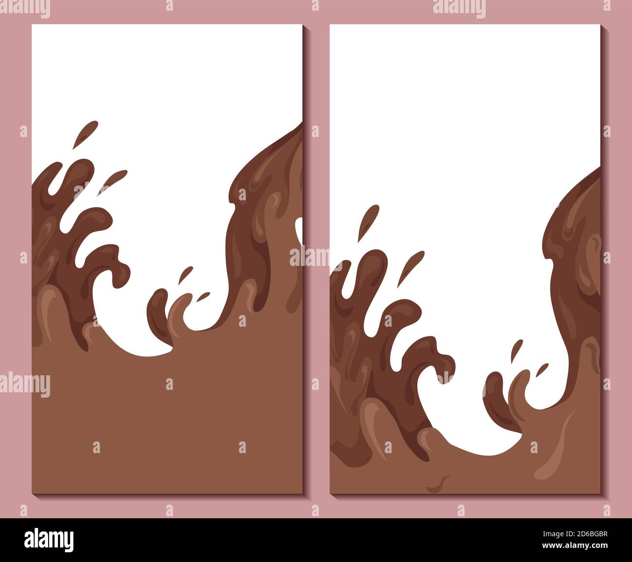 Set of vertical banners with sweet waves of chocolate. Cover with streams and drops of water. Vector template with choco splash illustration for artic Stock Vector