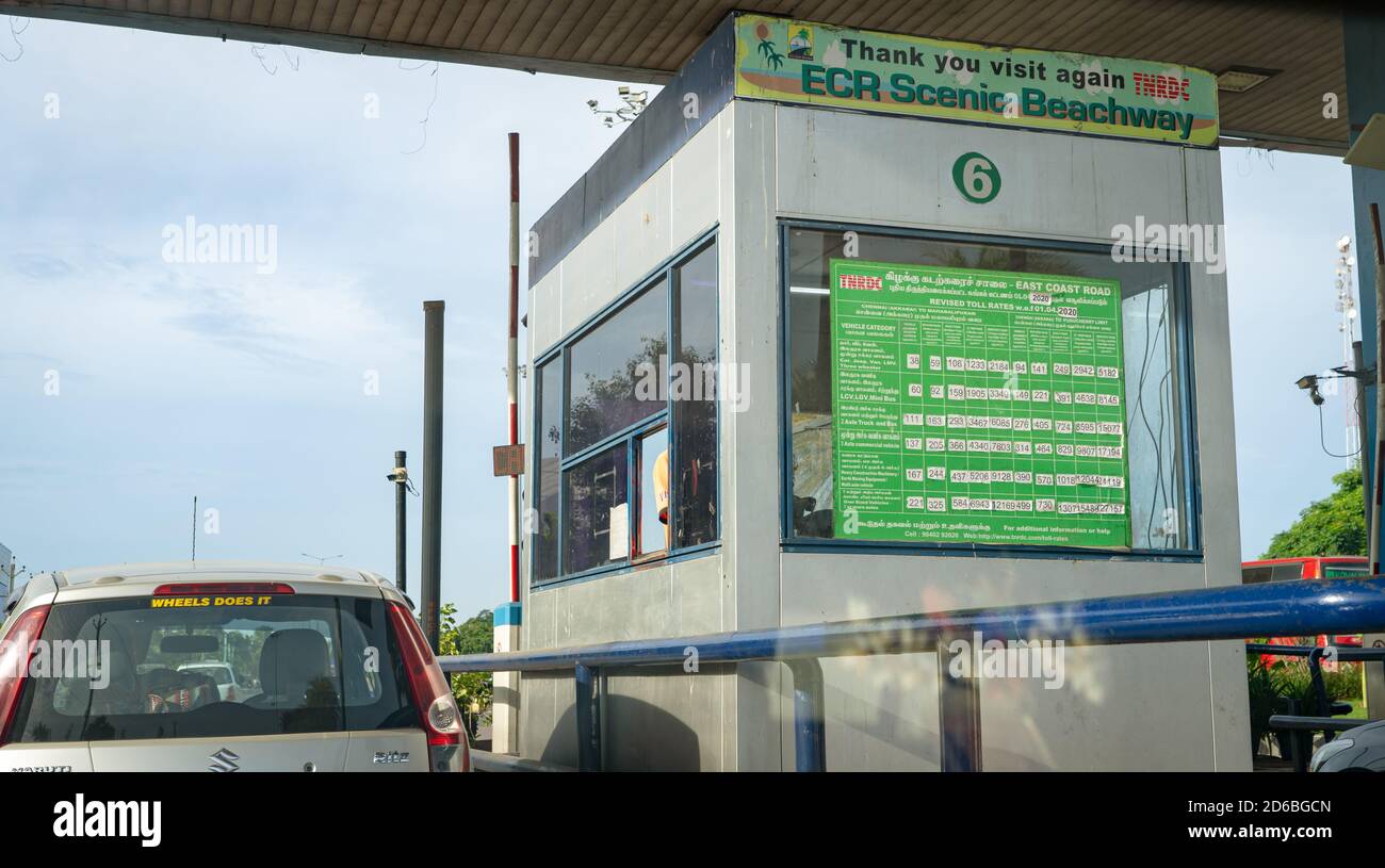 Uthandi Toll Plaza is one of the famous toll plazas on the scenic East Coast Road highway Stock Photo