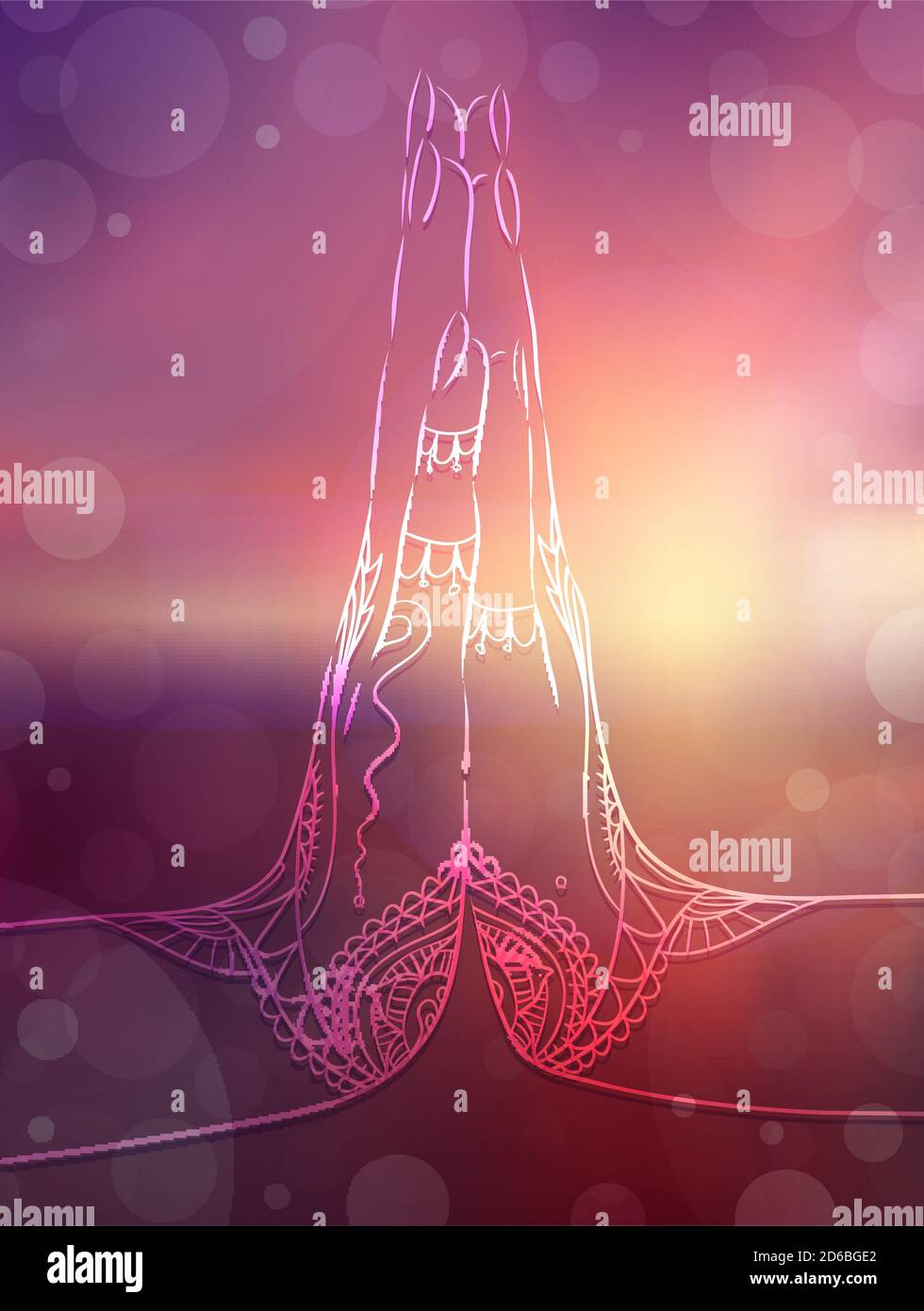 Indian hands in mehendi in yoga meditation gesture on blurred ocean landscape. Namaste mudra on sunset background. Calm and peace. Vector card for you Stock Vector Image & Art - Alamy Indian hands in mehendi in yoga meditation gesture on blurred ocean landscape. Namaste mudra on sunset background. Calm and peace. Vector card for you Stock Vector Image & Art - Alamy