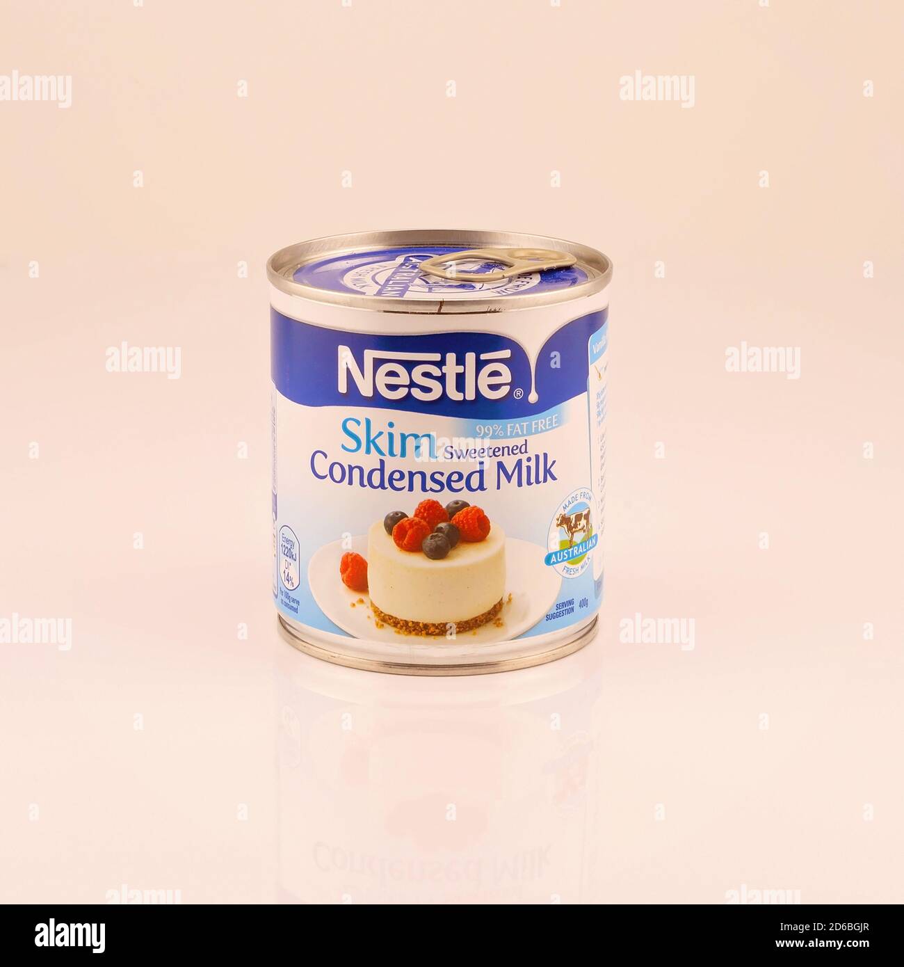 Mackay, Queensland, Australia February 2020 A tin of skim sweetened condensed milk isolated