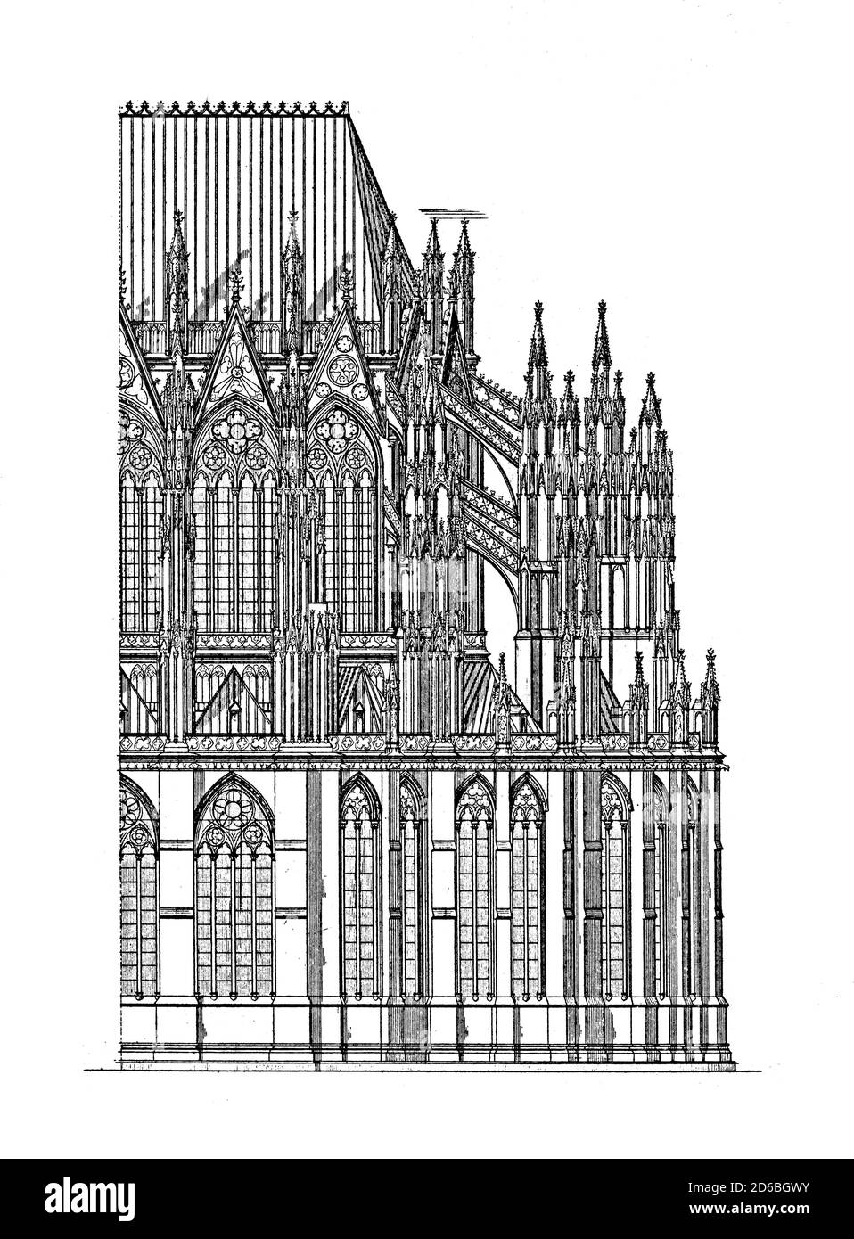 19th-century engraving of Cologne Cathedral. Illustration published in Vergleichende Architektonische Formenlehre by Carl Scholtze, Leipzig, Germany ( Stock Photo