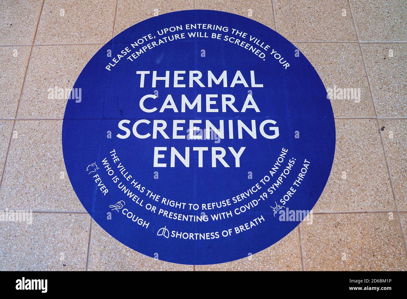 Townsville, Queensland, Australia - June 2020: Thermal Camera Screening Entry sign in foyer of hotel and casino Stock Photo