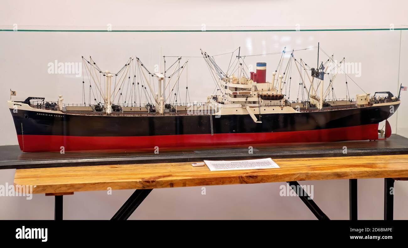 Townsville, Queensland, Australia June 2020 Scale model of ship American Scout on display in