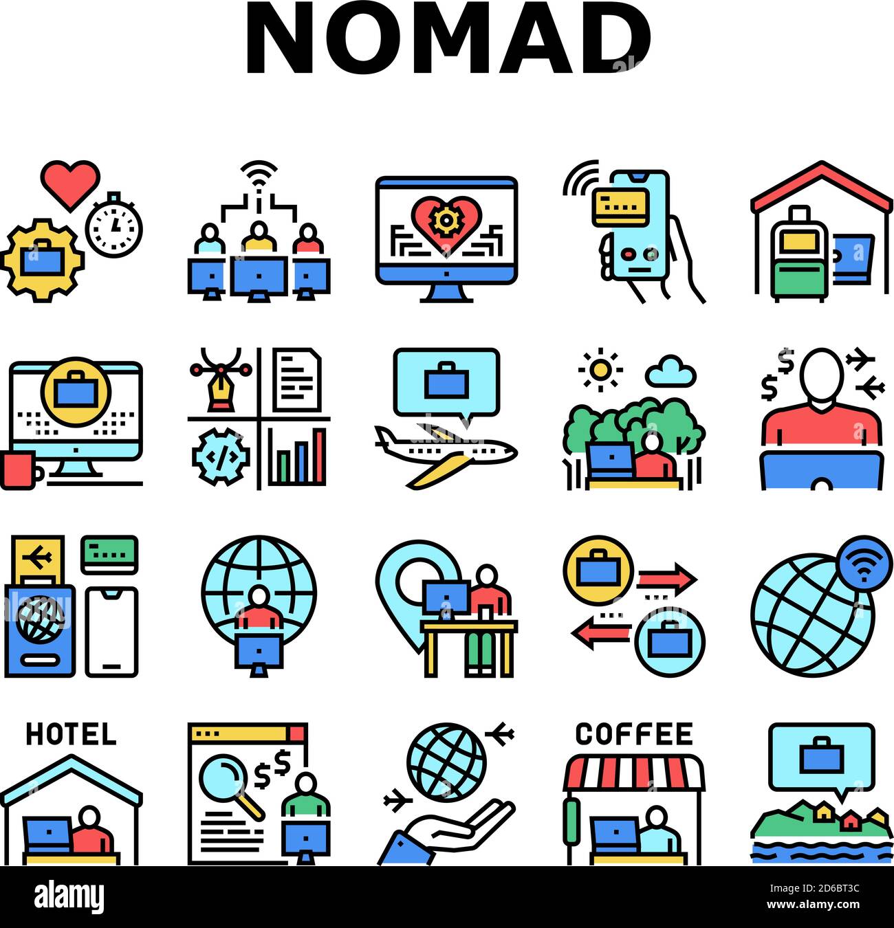 Digital Nomad Worker Collection Icons Set Vector Stock Vector Image ...