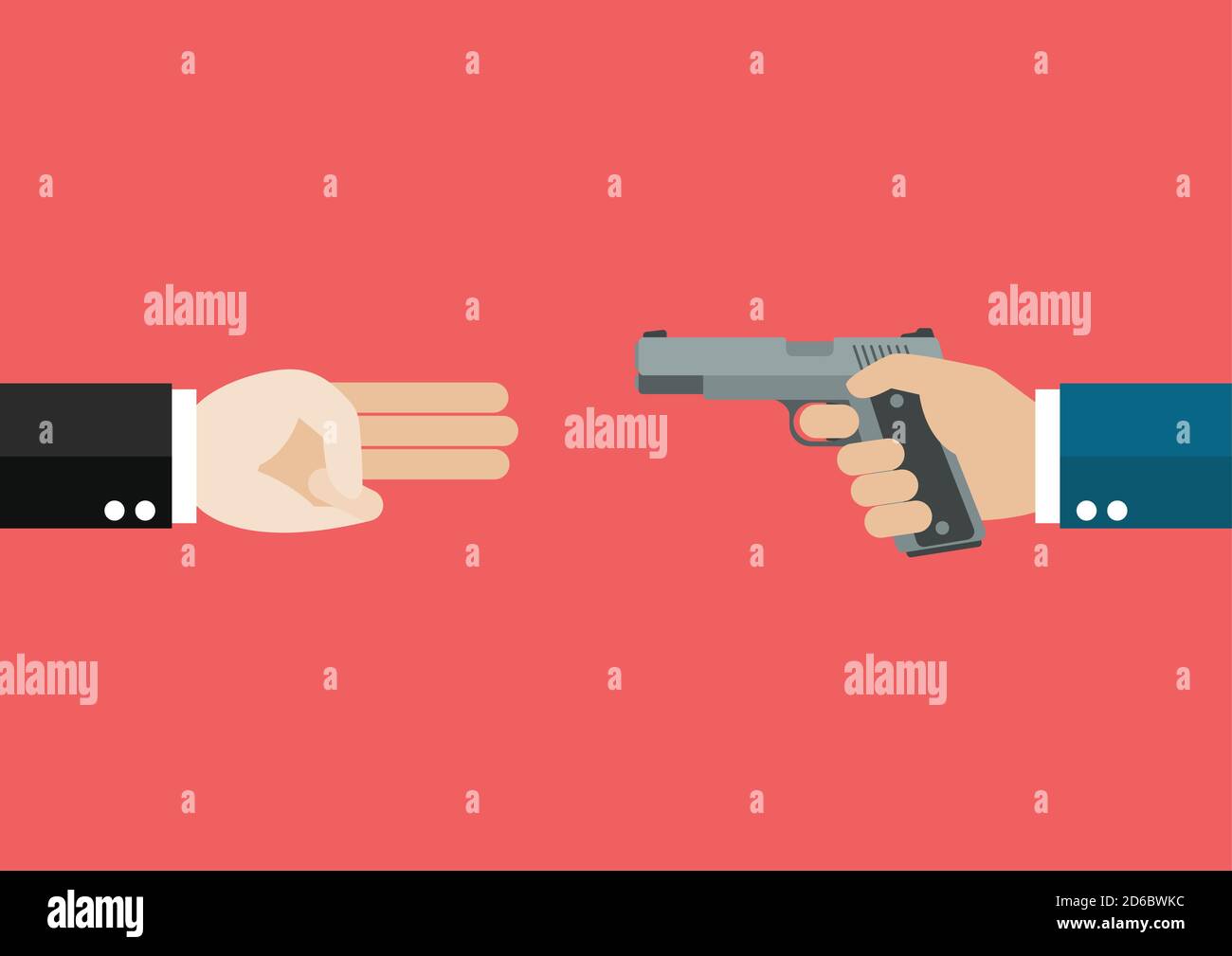 Hand showing three fingers salute againts hand holding handguns. Political concept. Vector illustration Stock Vector