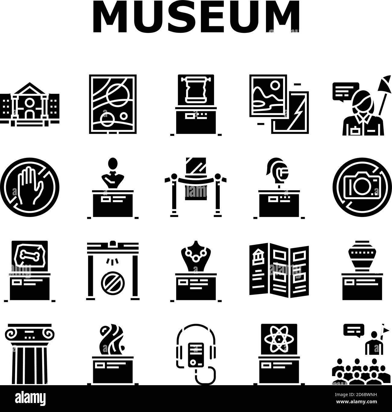 Museum Gallery Exhibit Collection Icons Set Vector Stock Vector Image ...