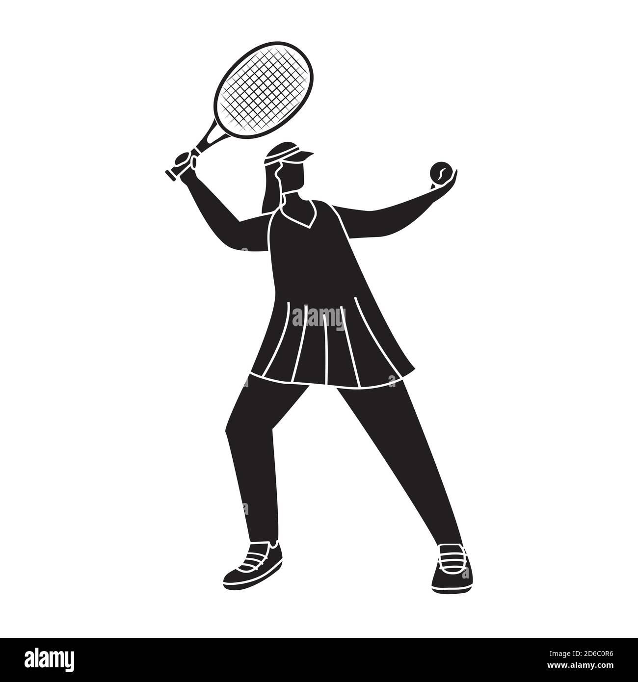 Woman playing tennis.Young girl play a sport game in silhouette. Stock Vector