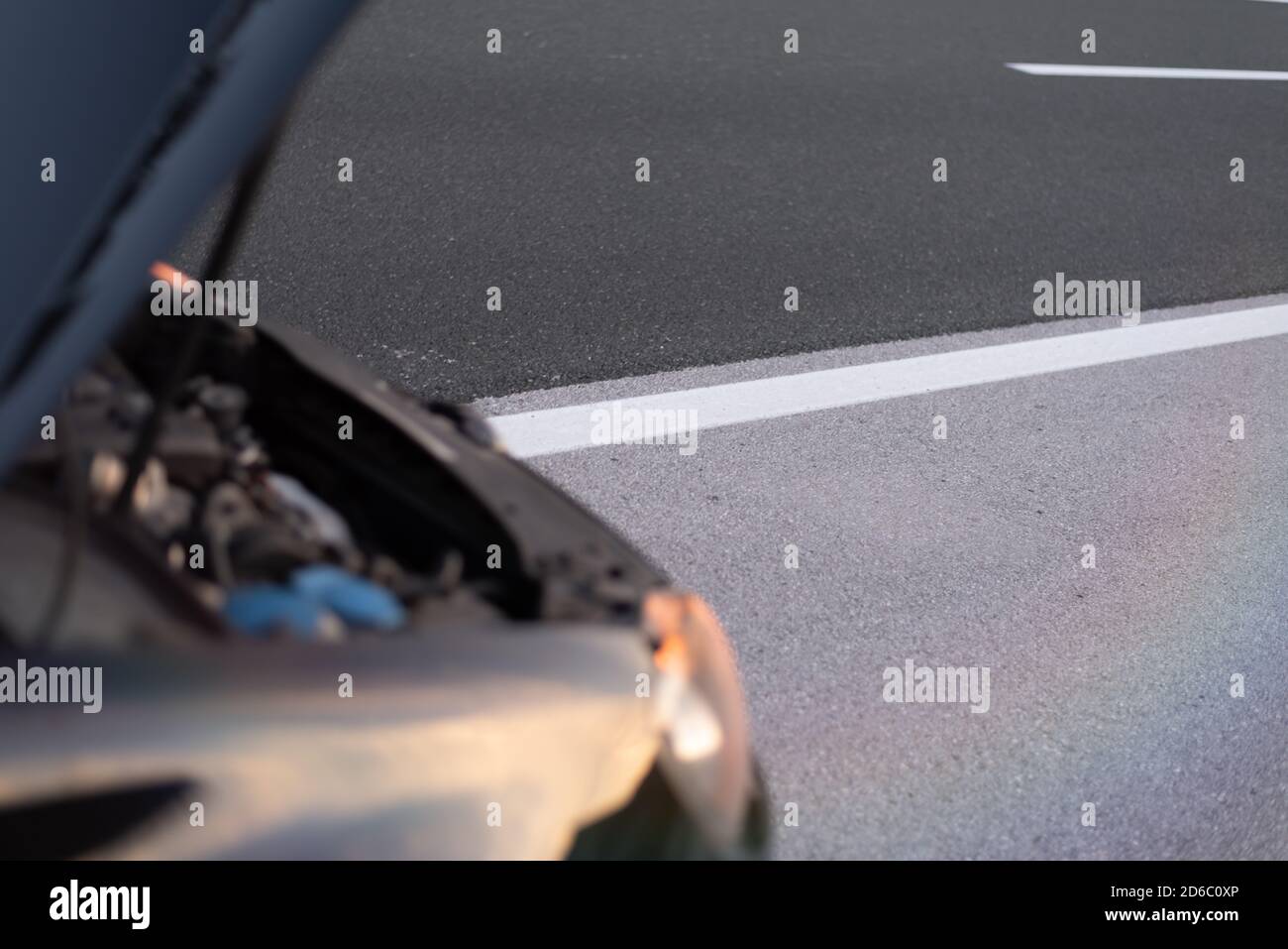 Car emergency or breakdown on highway road, waiting for help, car