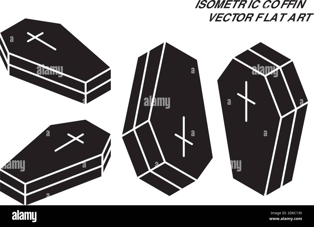 Isometric Coffin Vector Flat Art Set Stock Vector