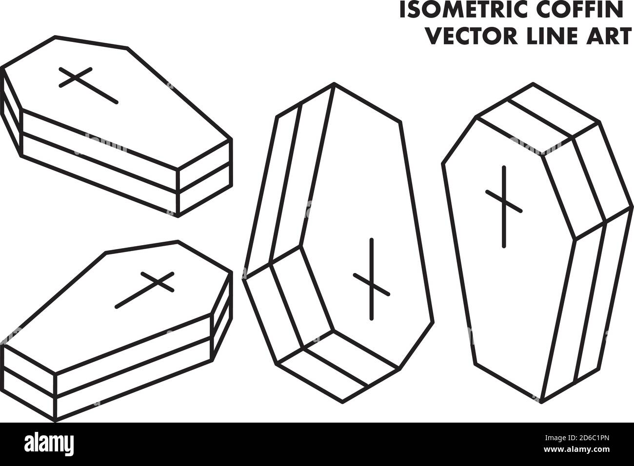 Isometric Coffin Vector Line Art Set Stock Vector