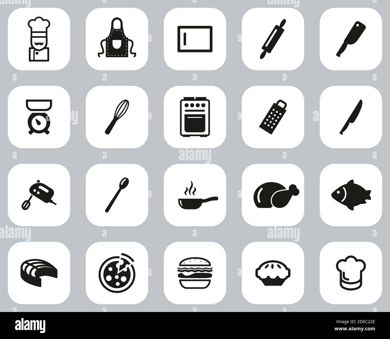 Cooking Or Chef Black & White Flat Design Set Big Stock Vector Image ...