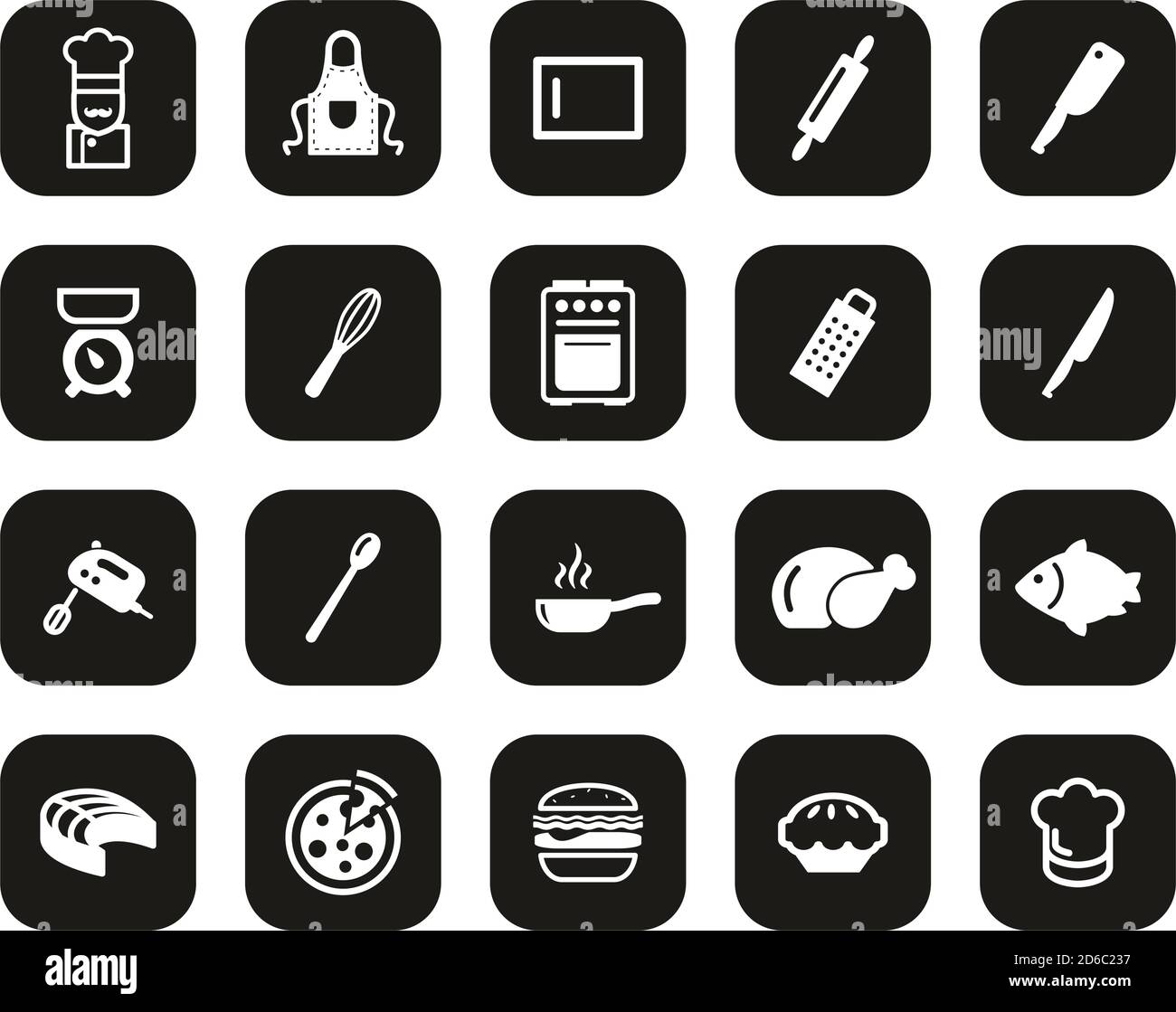 Cooking Or Chef White On Black Flat Design Set Big Stock Vector Image ...