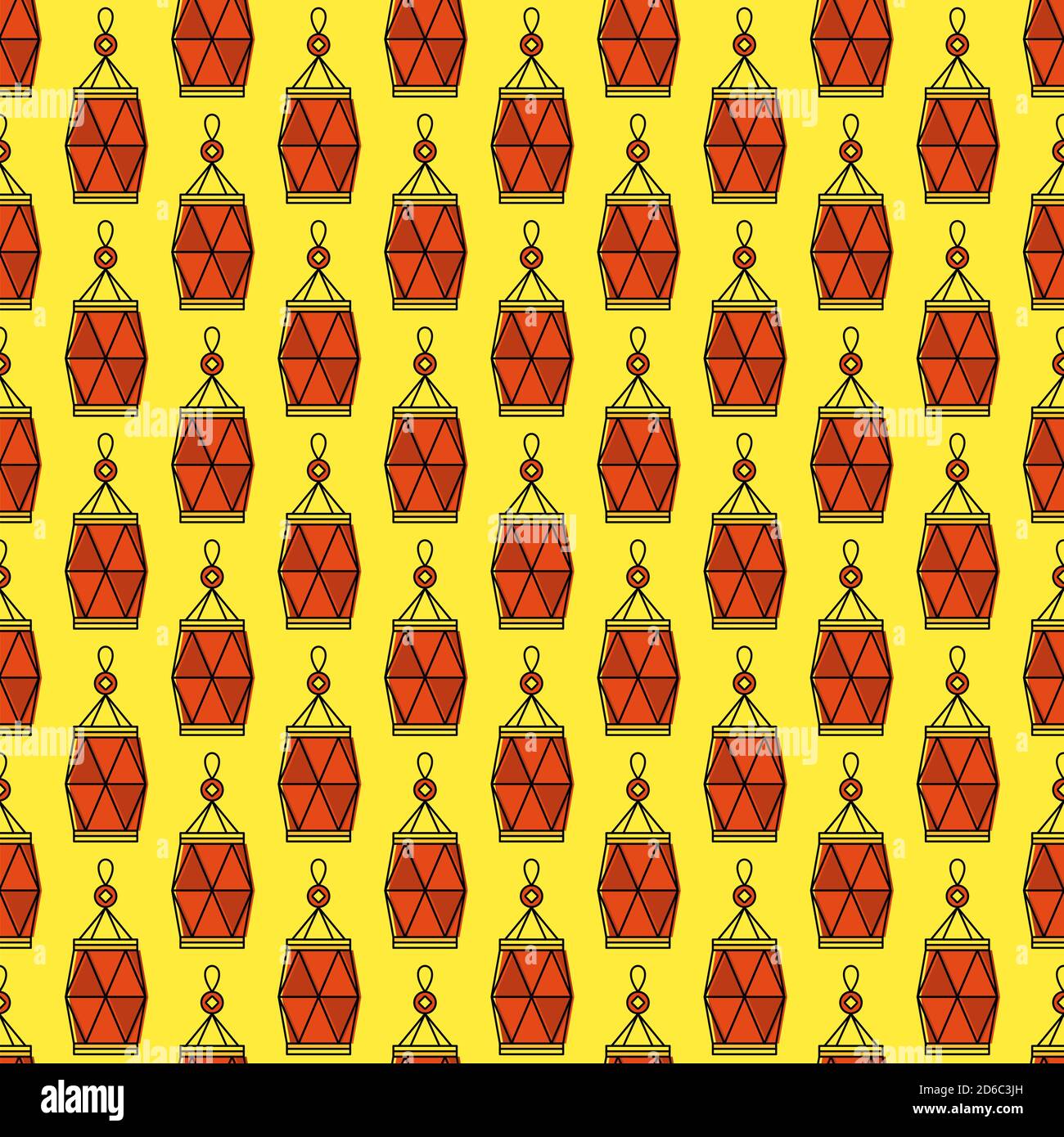 Chinese paper lanterns seamless pattern. Flat vector illustration. Stock Vector
