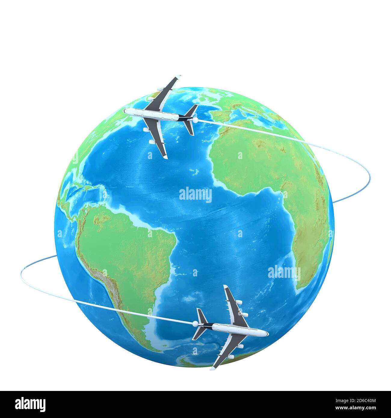 3d Planes flying around the globe Stock Photo Alamy