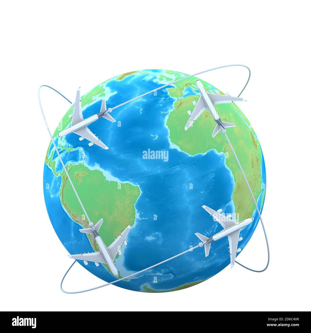 3d Planes flying around the globe Stock Photo Alamy