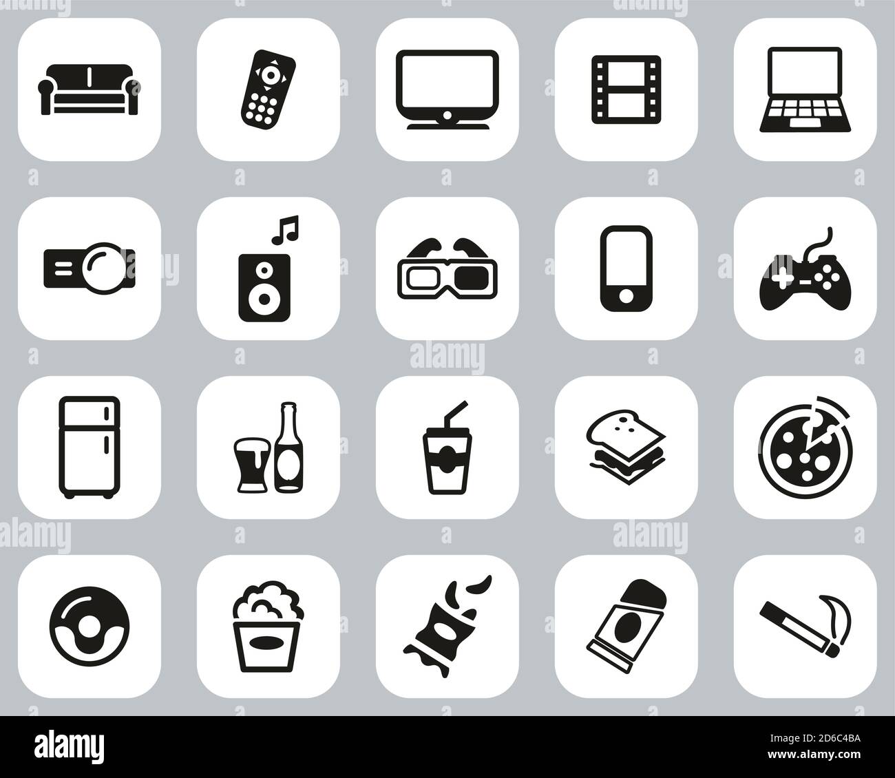 Couch Potato Icons Black & White Flat Design Set Big Stock Vector Image ...
