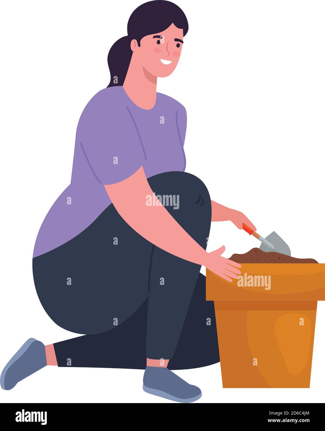Gardening woman with shovel and pot vector design Stock Vector Image