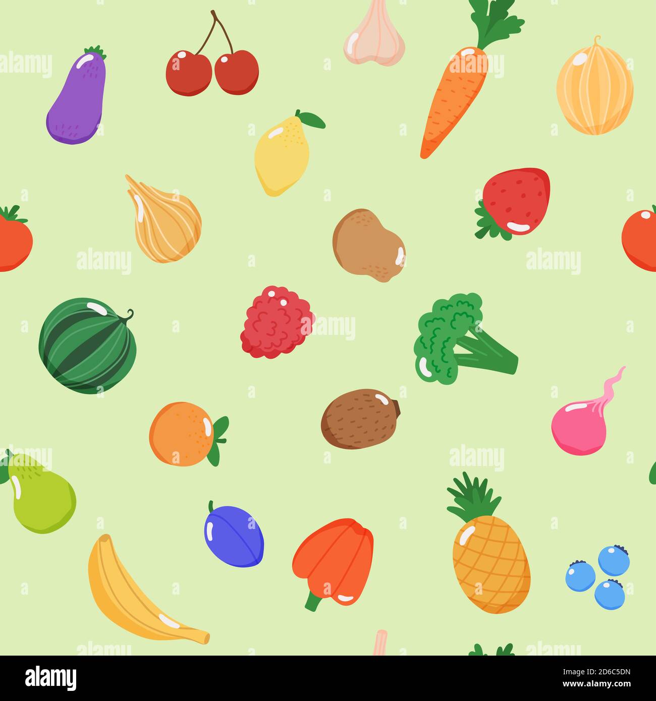 Fruits and vegetables seamless pattern, vector illustration in flat style Stock Vector
