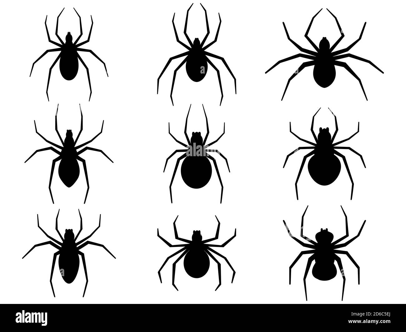 Spiders icons set. Black silhouettes of spiders isolated on white background. Vector illustration Stock Vector