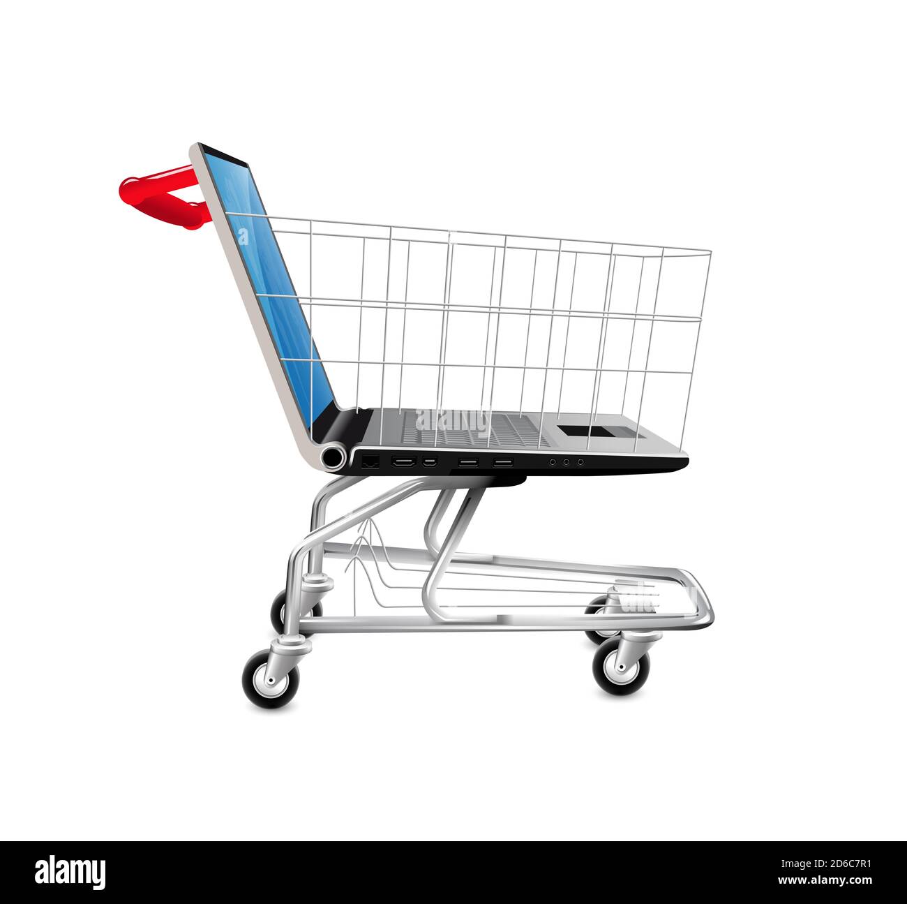Online shop concept - PC computer as shopping cart Stock Photo