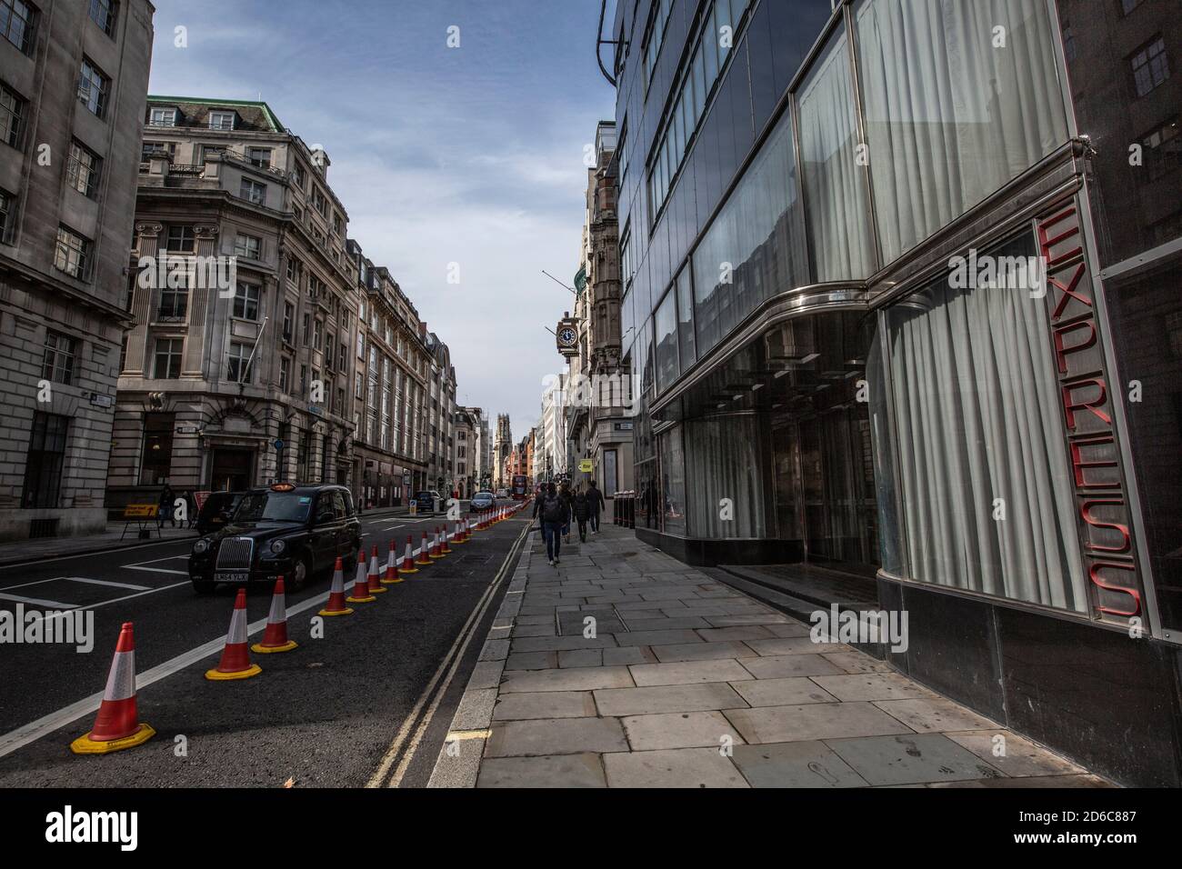 Fleet Street, desolate during a lunchtime period as workers stay away due to the coronavirus crisis and employees work remotely from home, London, UK Stock Photo