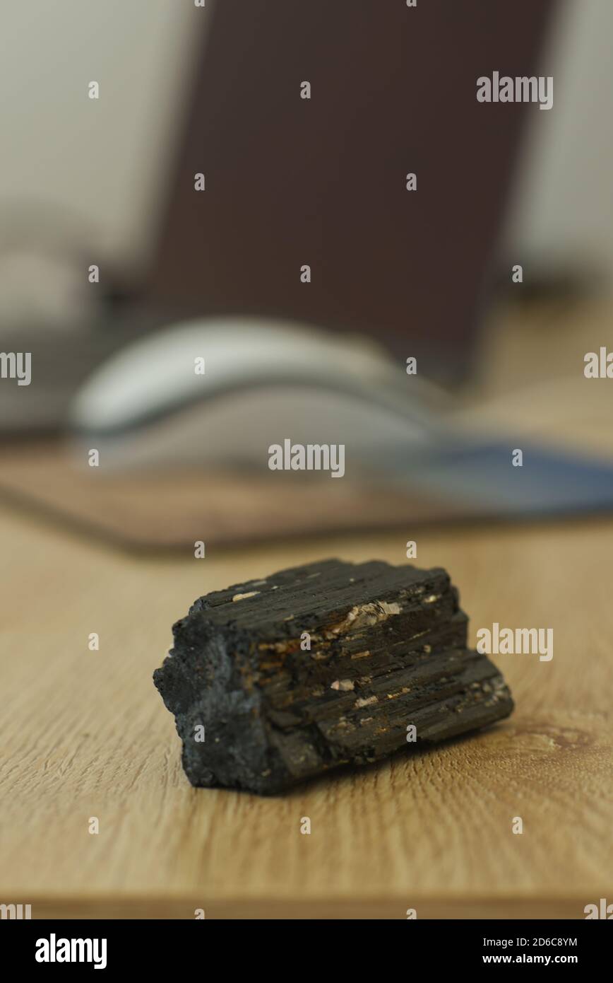 Tourmaline stone in an office to protect against Electromagnetic field ( EMF ). Stock Photo