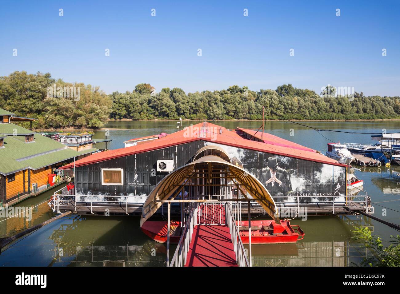 Serbia, Belgrade, Floating restaurant/bars on the Danube River Stock Photo