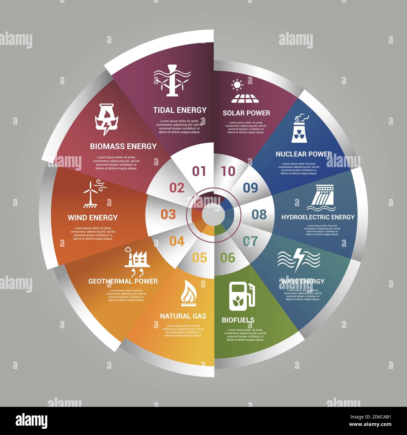 Infographic Alternative Energy template. Icons in different colors ...