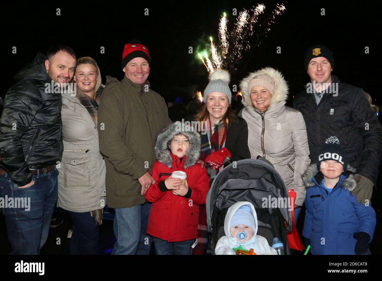 People enjoying bonfire night fireworks at Ayr racecourse. The event was organised as part of a chairty fund raising effort . Stock Photo