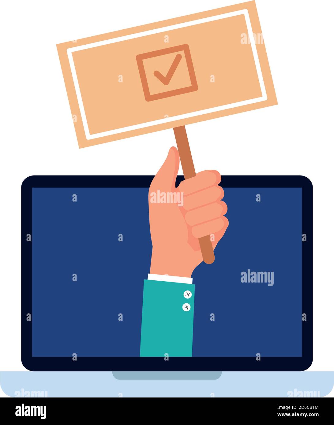 hand holding vote banner on laptop vector design Stock Vector Image ...
