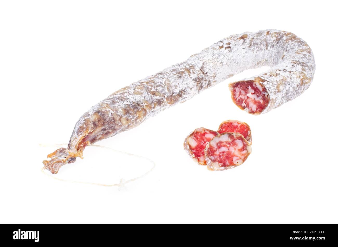 Drycured sausage in white mold casing. Studio Photo Stock Photo Alamy