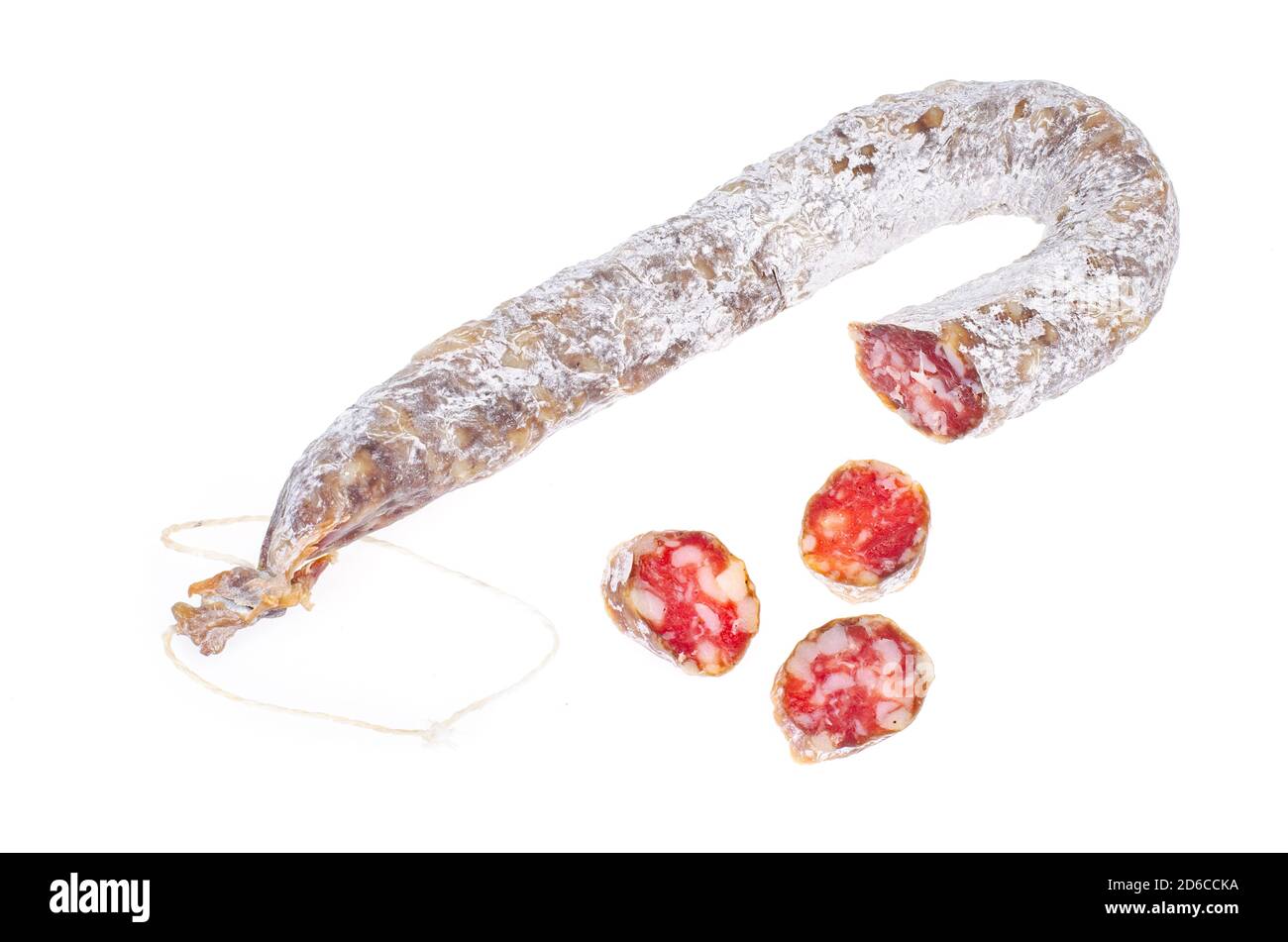 Drycured sausage in white mold casing. Studio Photo Stock Photo Alamy