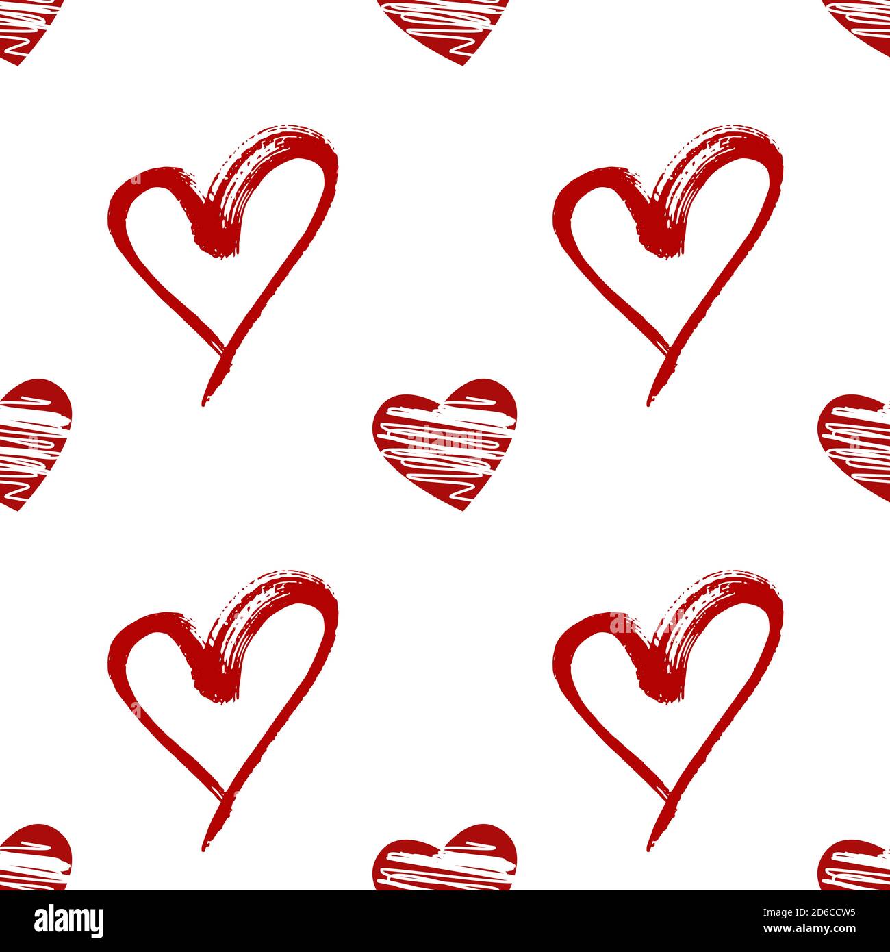 Vector seamless pattern with grunge watercolor hearts. In red and white ...