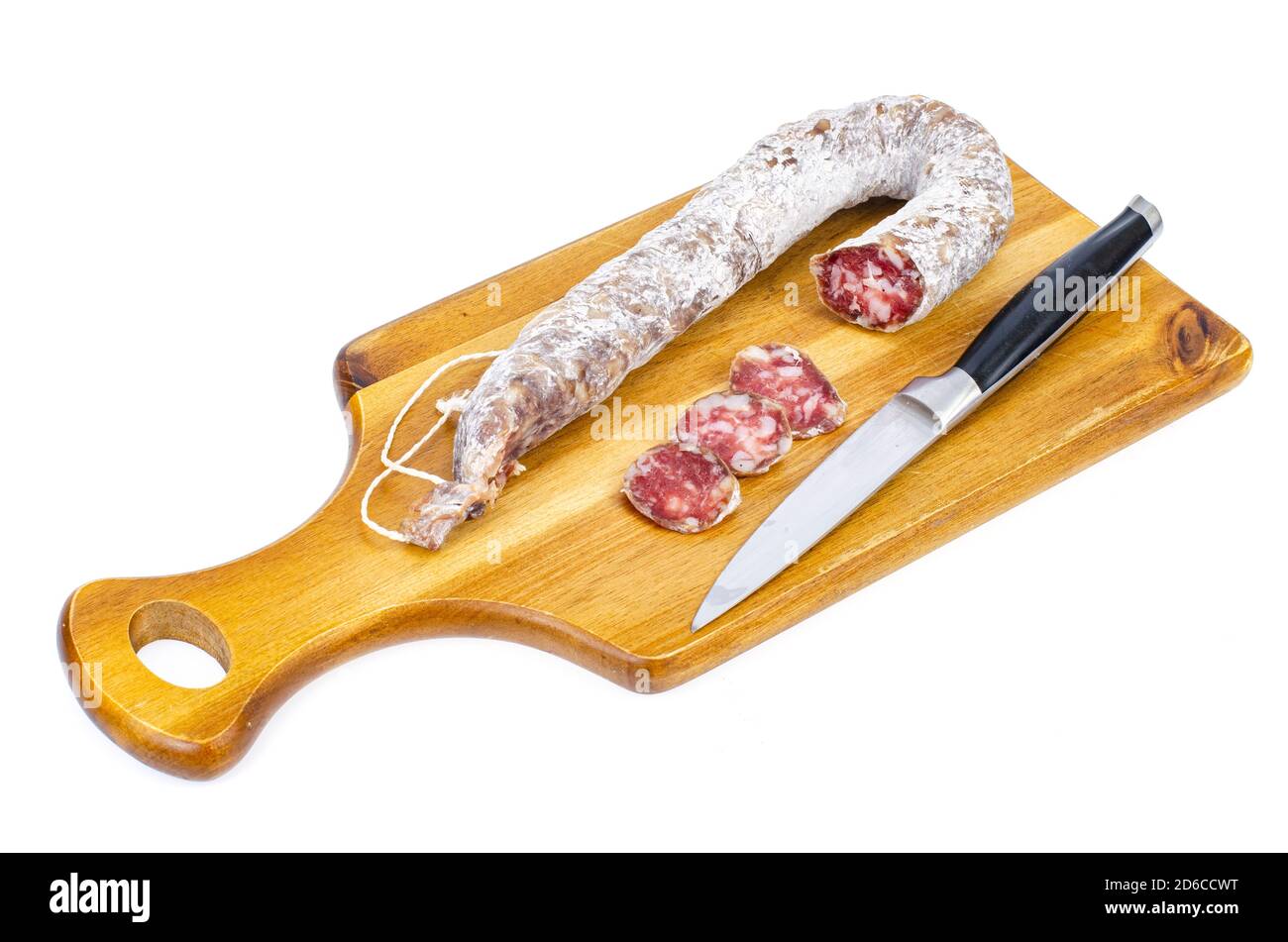 Drycured sausage in white mold casing. Studio Photo Stock Photo Alamy