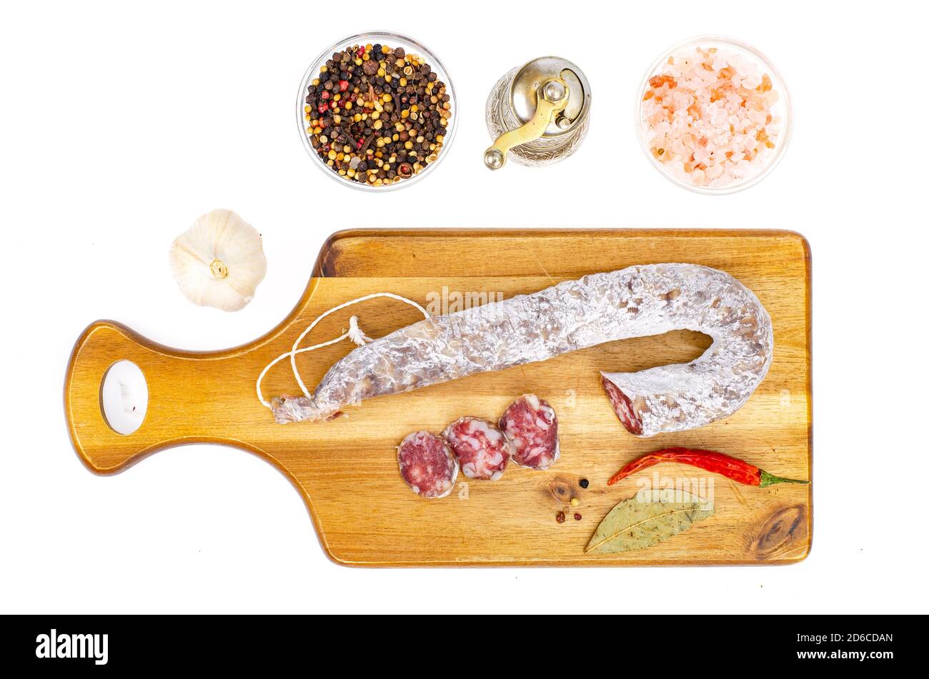 Drycured sausage in white mold casing. Studio Photo Stock Photo Alamy