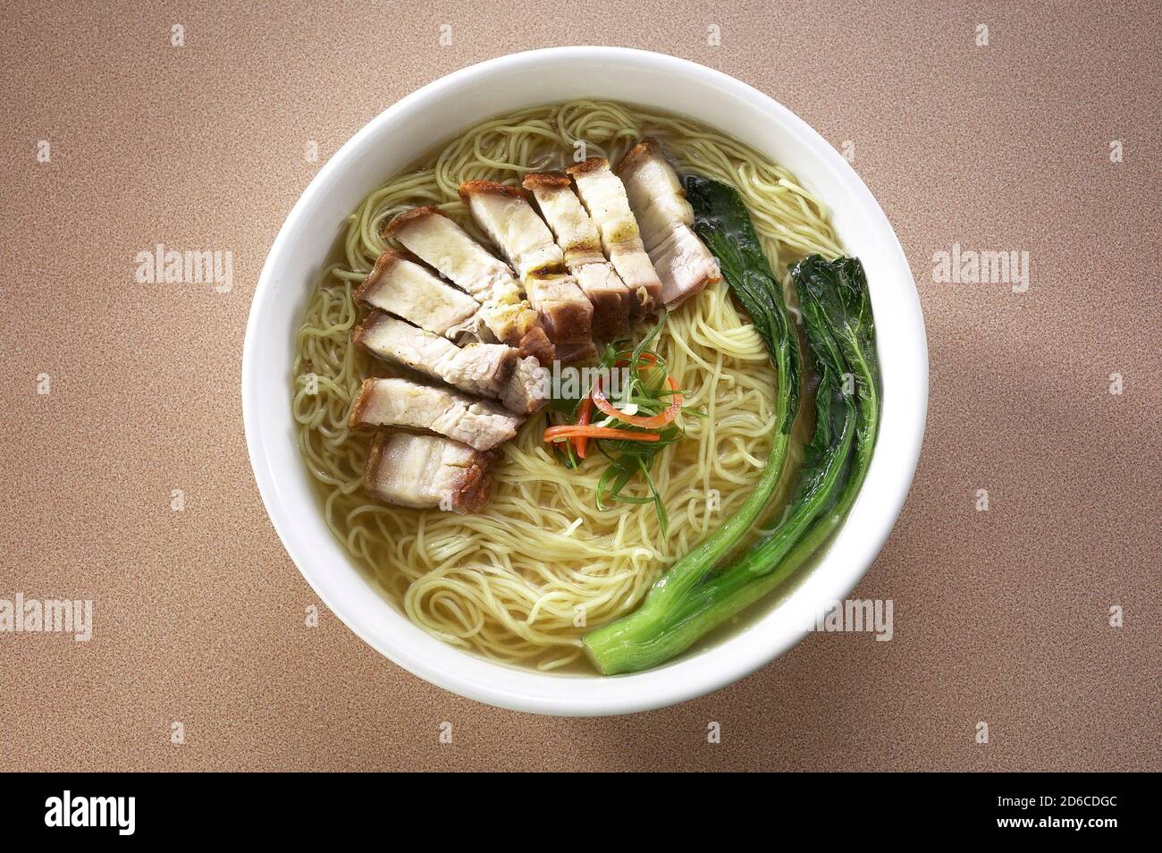 Asian Style Noodles Soup With Crispy Roasted Pork Belly Stock Photo Alamy