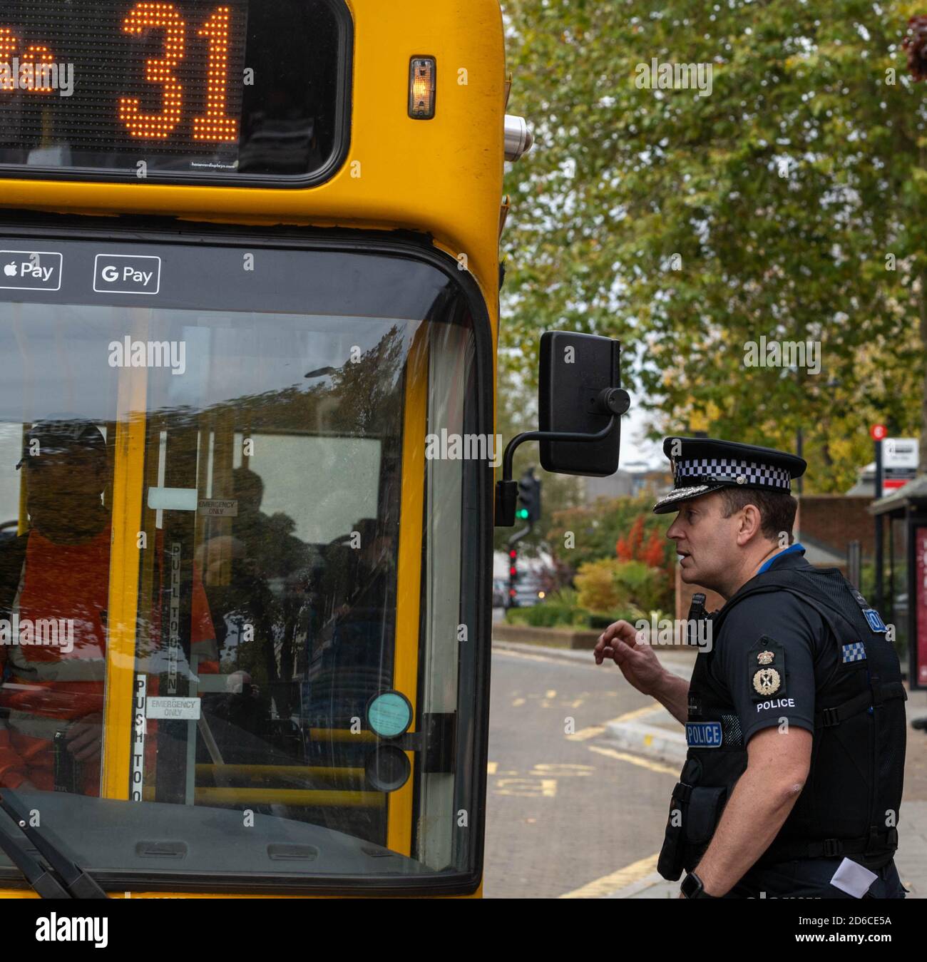 Brentwood Essex 16th October 2020 Chief Constable of Essex Ben-Julian Harrington and Brentwood and Ongar MP Alex Burghart, Private Parliamentary Secretary to Boris Johnson, undertake a walkabout in Brentwood High Street following the granting of a request by Essex County Council that the county should move to tier two of lockdown restrictions Credit: Ian Davidson/Alamy Live News Stock Photo