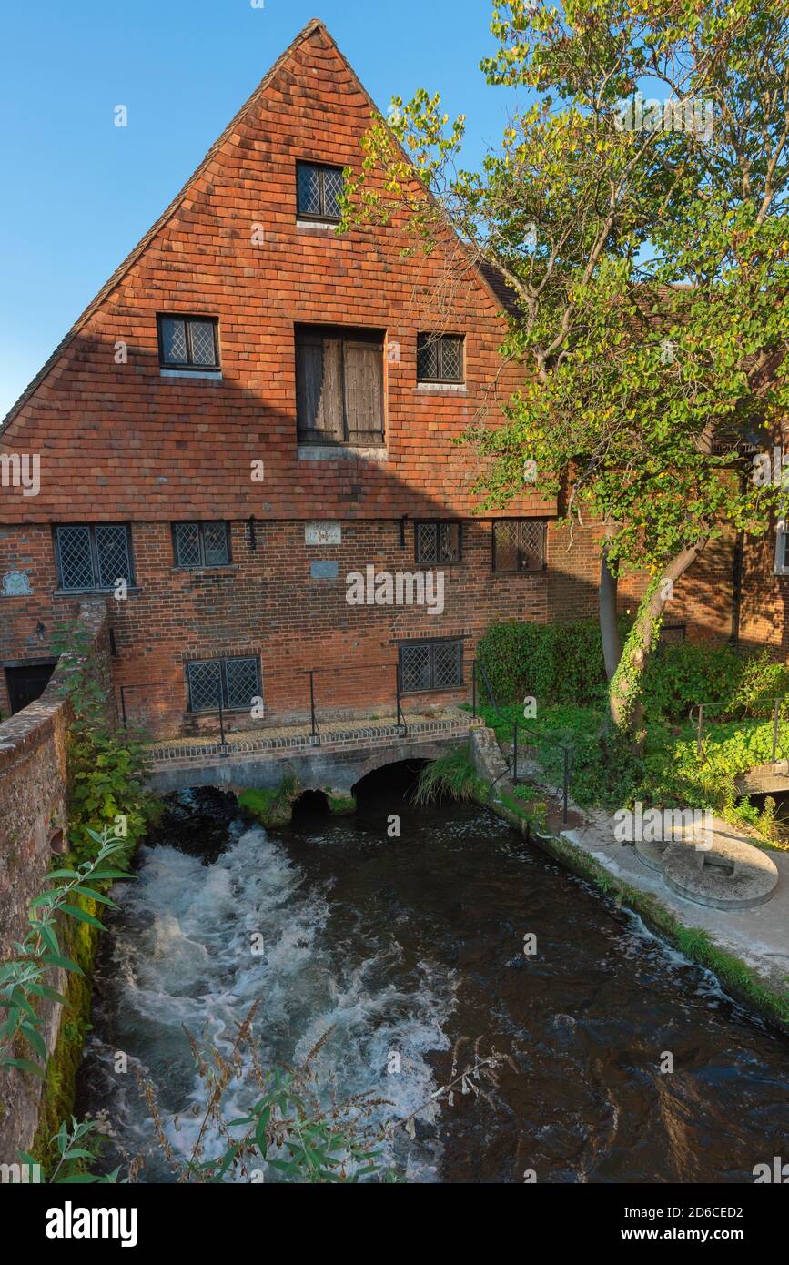 Winchester City Mill, view of Winchester City Mill; a watermill has been sited on this River Itchen location for 1000 years, Hampshire, England, UK Stock Photo