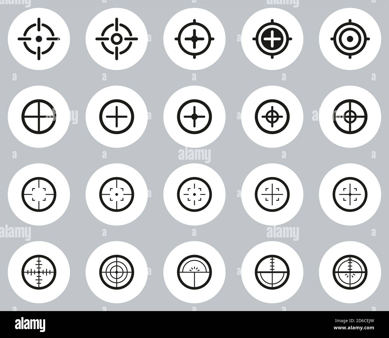 Crosshair or Sight Icons Black & White Flat Design Circle Set Big Stock ...